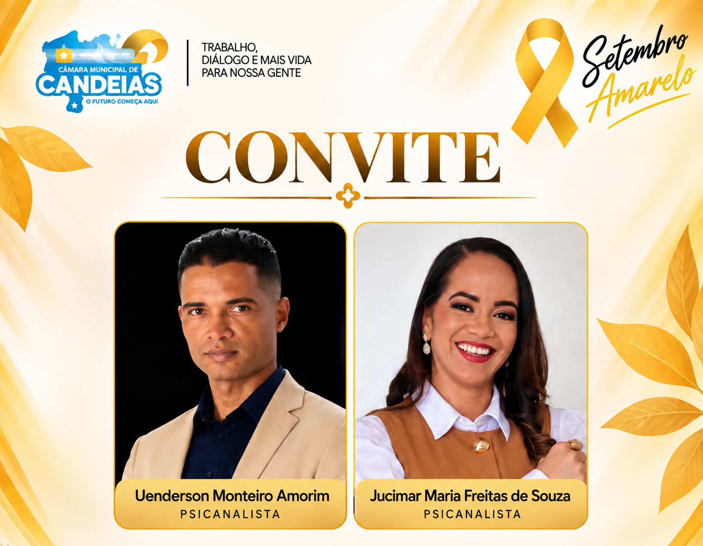 Câmara de Candeias realiza Sessão Especial em alusão ao Setembro Amarelo